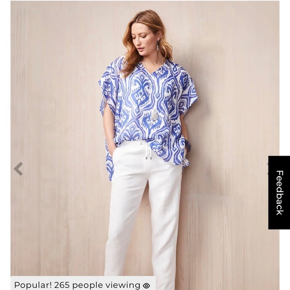 NWT! Chico’s Ikat Linen Poncho. Blue/white print - Picture 4 of 10